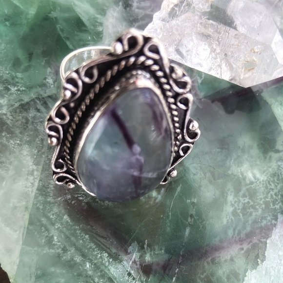 HUGE FLUORITE STERLING SILVER RING - Picture 3 of 12